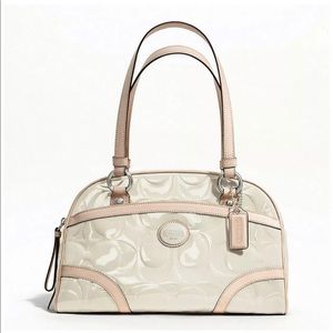 NWT Coach Peyton Off-White Patent/Tan Leather Bag